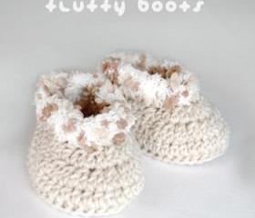 Khaki Fluffy Baby Boots Crochet SYMBOL PATTERN (pdf)
