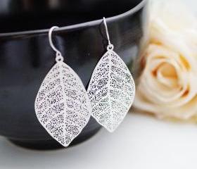 Modern Jewelry Modern Earrings Matte rodium plated Leaf Earrings . For Her. Gift for Her . Gift Under 20