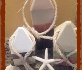 Buoys Handmade and Painted from Reclaimed Wood, Natural Jute Rope