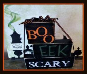 BOO Block Stacker Cute Primitive Blocks for Halloween Hand Painted.