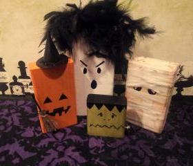  Halloween Decor Frankie and Friends Wooden 2x4 Blocks.