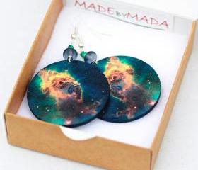 Galaxy Nebula Earrings Space Dangle Round Jewelry