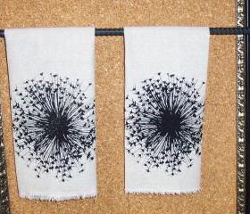 Taupe Natural Cotton hand towel or tea towel with black graphic dandelion sun burst screen print