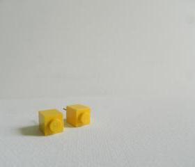 Single Square Light Yellow Lego Earrings