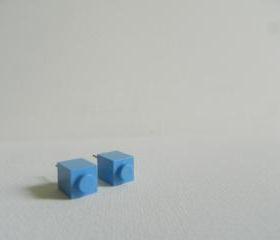 Single Square Light Blue Lego Earrings