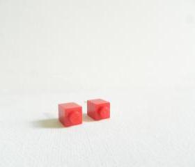 Single Square Red Lego Earrings