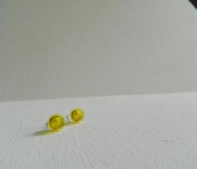 Round Yellow Translucent Lego Earrings