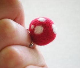 Red Polka Dot Ring - Needle Felted Red & White