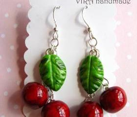 Cute realistic cherry earrings