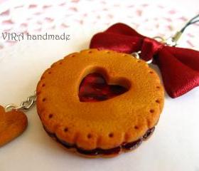 Kawaii cute gingerbread cookie cherry jam bowknot cell phone strap charm