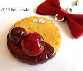 Kawaii cute butter cookie cherry jam bowknot cell phone strap charm