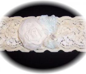 Ivory and Light Blue Lace Garter 503