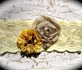 Vintage Shades of Brown and Gold Lace Wedding Garter