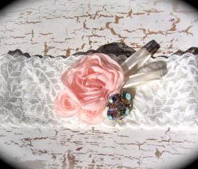 Vintage Peach Rose Lace Garter 520