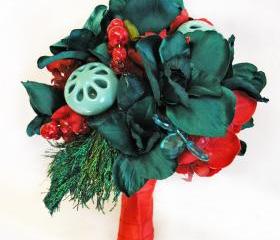  Peacock Bridal Bouquet Teal & Red Wedding Flowers