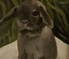 Bunny Rabbit Mini Lop Fine Art Print - 'Baby goes on a picnic'
