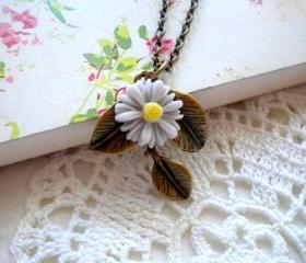 Leaf Necklace Sunflower Necklace Grey Necklace Sunflower Jewelry Flower Necklace