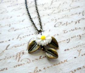 Leaf Necklace Sunflower Necklace White Necklace Sunflower Jewelry Bridesmaid Necklace