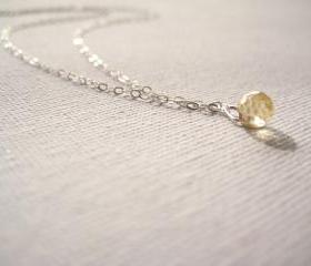 Sterling silver necklace with tiny soft yellow glass droplet pendant - Honey Drop