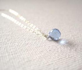 Sterling silver necklace with tiny royal blue glass droplet pendant - Ocean Jewel