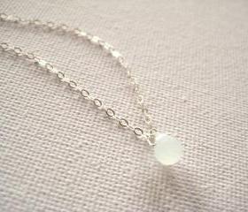 Sterling silver necklace with tiny pale mint green glass droplet pendant - Sea Dew