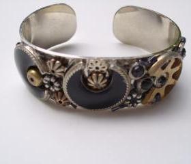 silver metal steampunk cuff bracelet