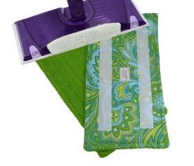 3 Reusable Wet Jet Swifter pads - Paisley Green pattern with Green Terry Cloth