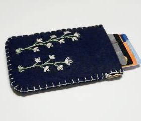 Flex frame Purse Dark blue felt Purse Wallet Case Cluth Pouch