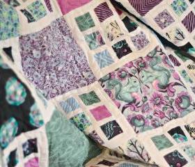 Lap / Throw Quilt - Lilac Pink & Blue Patchwork - 'The Birds & the Bees'