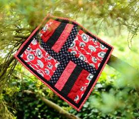 Mini Quilt - Red & Black Patchwork - Kitty cat mat - 'Head Over Heels'