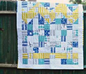 Lap / Throw Quilt - Blue & Yellow Patchwork - 'Blue Ridge Mountains'