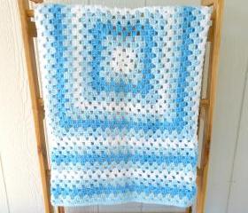 Granny Square Baby Blanket in Blue Ready to Ship