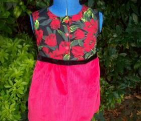 Girls red cotton and corduroy tulip dress