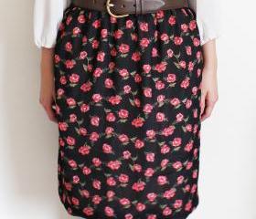 Floral Black Skirt with Bubble Hem, XS S