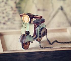 Mini Scooter necklace - hipster indie jewelry in mint green