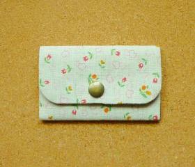 Colorful tulip Cotton Linen Business Card Case - Fabric Card Holder - Flower card case - Gift under 15 - Bag