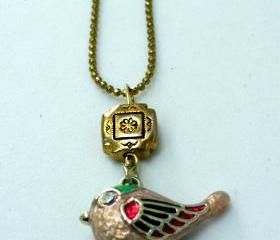 enameled bird necklace