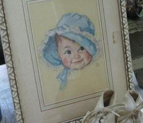 Framed Baby Picture Vintage Maud Tousey Fangel