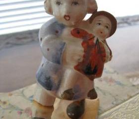 Made in Japan Little Girl with Doll Ceramic Figurine Vintage Collectible