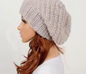 Slouchy woman handmade knitted hat clothing cap beige