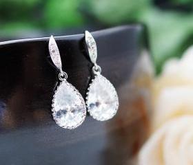 Wedding Jewelry Bridesmaid Jewelry Bridal Earrings Bridesmaid Earrings Cubic Zirconia Tear drops Earrings