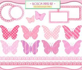 Baby Girl Butterflies - Pink - Baby Shower - Printables - Invitations - Labels - Borders - Scrapbooking - 1370