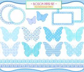 Baby Boy Clipart - Butterflies - Baby Shower - Printables - Labels - Borders - Scrapbooking - 1371