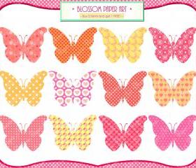 Butterflies Clipart - Pink - Orange - Yellow - Invitations - Cardmaking - DIY Projects - Personal and Commercial Use - 1375