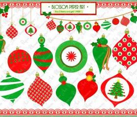 Christmas Clipart - Ornament - Bunting - Set of Ornaments - DIY Projects - Invitations - Place Cards - Labels - 1378