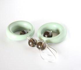 sage and smokey quartz earrings - retro vintage lucite