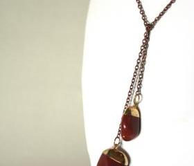 brown stones lariat necklace in copper and gold - casual with nuggets natural gemstone - copper boho style fall fashion