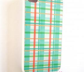 Plaid iPhone Case for 4 & 4S Model Phones Mint and Coral Plaid