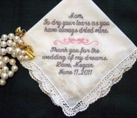 Personalized Wedding Handkerchief from Bride to her Mother 116S