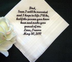 Personalized Wedding Gift Handkerchief from the Bride or Groom to Dad with Gift Box 100S